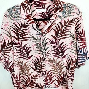 Sandro Paris Pink Floral 100% Silk Short Sleeve Shirt SZ S